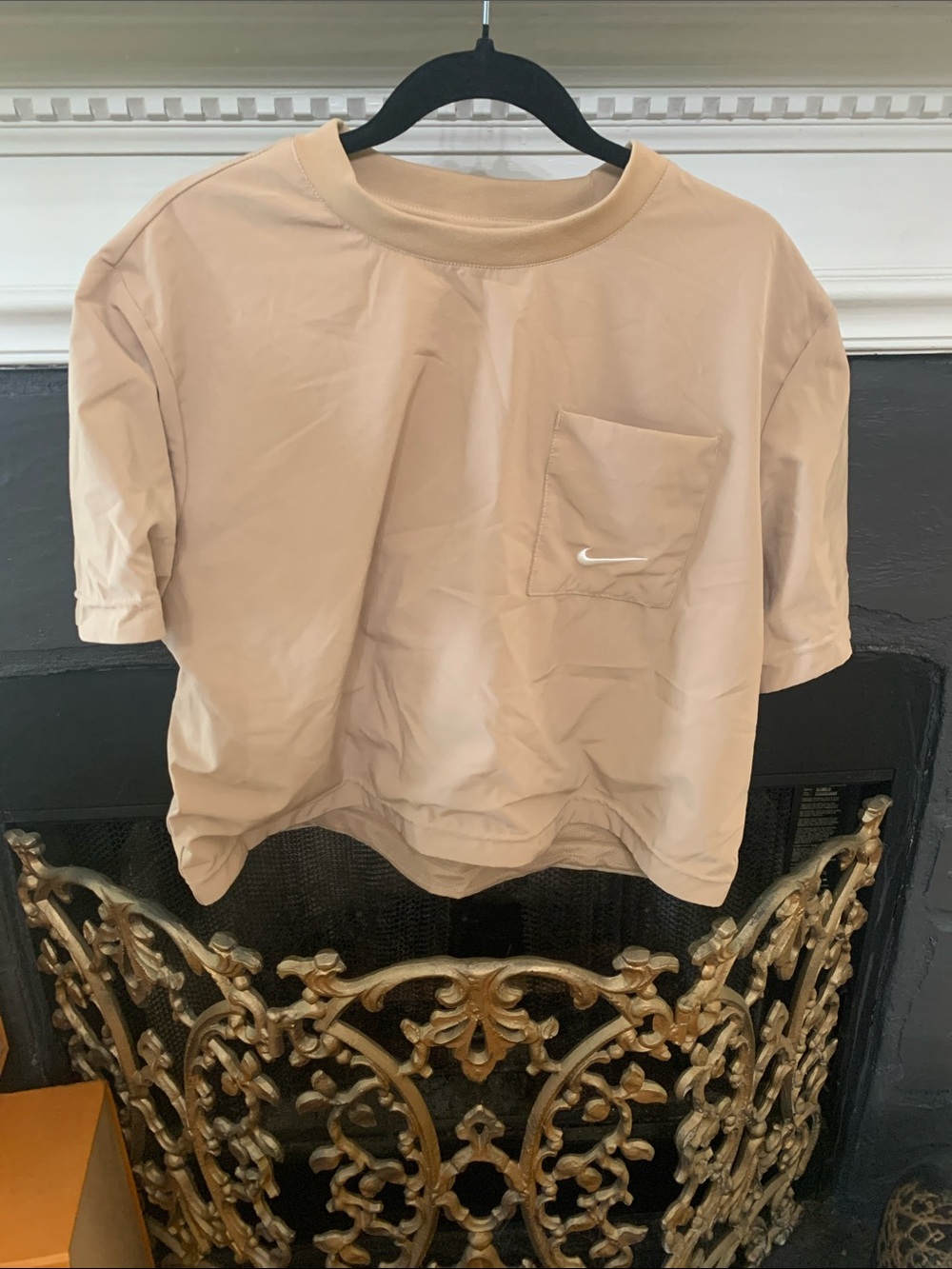 Nike Beige Pocket crop Tee with White Swoosh